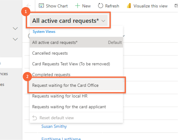 First two steps of the process for setting a default view