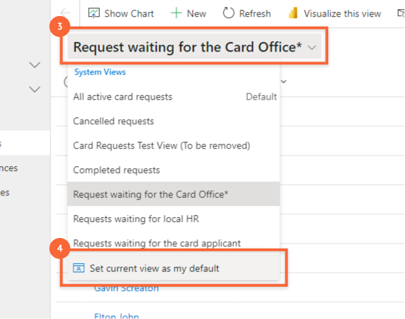 Final two steps of the process for setting a default view