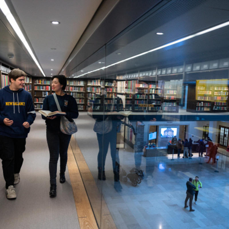 Weston Library with people walking on the upper level